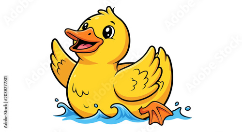Canvastavla Smiling Yellow Rubber Duck Floating Water.