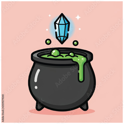 Photos Witch Cauldron with green bubbling potion.