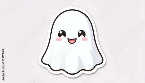 Cute cartoon ghost character illustration, a friendly and adorable white ghost with a happy face, perfect for Halloween or any spooky-themed design
