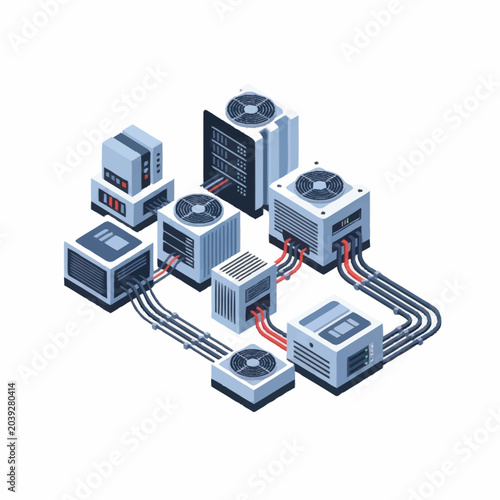 Foto Modern industrial cooling system with multiple units and cables.