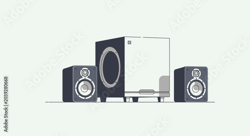 Fényképezés Modern Stereo Speakers and Subwoofer Set on White Background