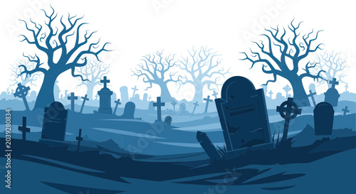 Fotografie Graveyard with old tombstones and trees.
