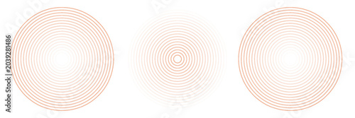Red concentric ripple circles set. Sonar or sound wave rings collection. Epicentre, target, radar icon concept. Radial signal or vibration elements.