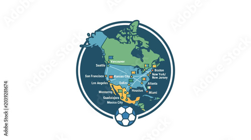 Map of Americas with Circle Border.