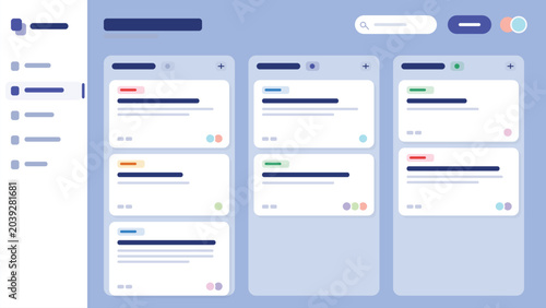 Project Management Kanban Board Dashboard Flat Minimalist Illustration UI UX Design Interface for Productivity and Team Collaboration Business Software Platform