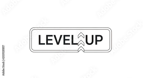 Level up text button with arrow icon for gaming and business growth isolated on transparent background