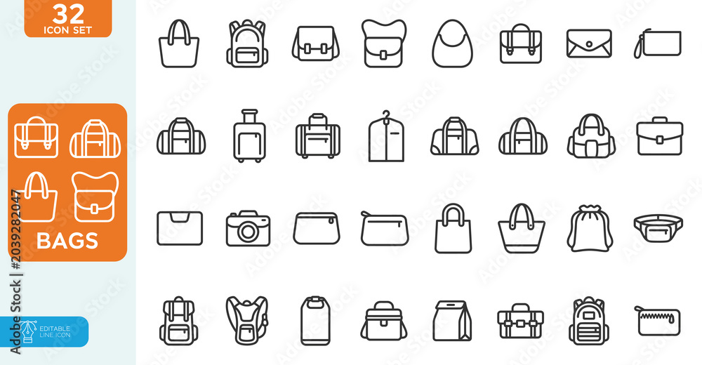 Fotografia Bag Vector illustration line editable icons set