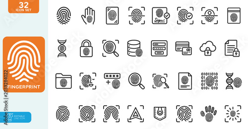 Bild auf Leinwand Fingerprint Vector illustration line editable icons set