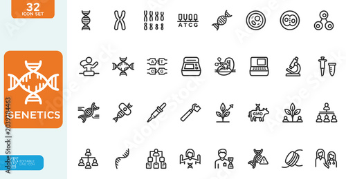 Cuadro en lienzo Genetics Vector illustration line editable icons set