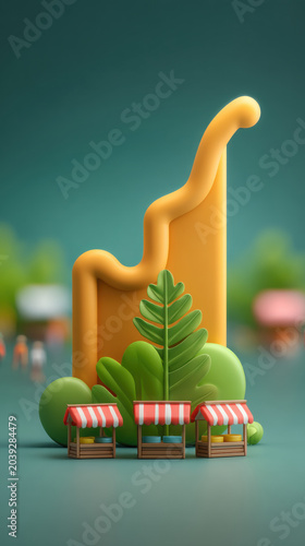 Economic growth business recovery pandemic impact upward arrow shop marketplace 3d illustration economic chart showing pandemic impact with upward