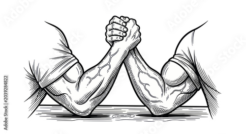 Photos Two muscular arms wrestling match grip.