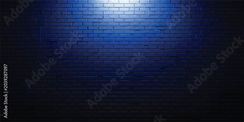 Abstract dark blue brick wall under overhead light with spotlight background architectural construction industrial interior material backdrop vertical minimalist structure gradient