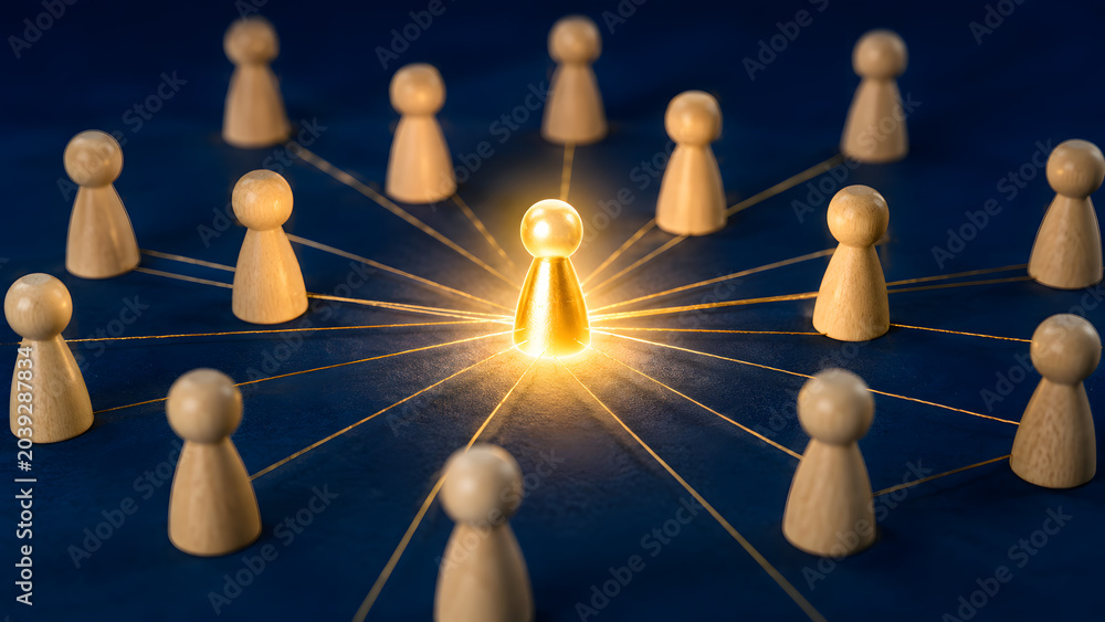 Obraz premium golden leader connecting team members network concept