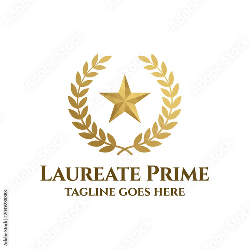 Prestigious gold laurel wreath central star for award ceremonies, educational excellence certifications, law firms, high-end real estate, or any business quality achievement Logo Design