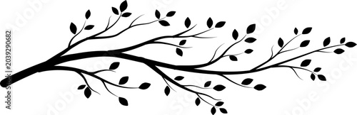 Silhouette Branch with Leaves - Vector Illustration