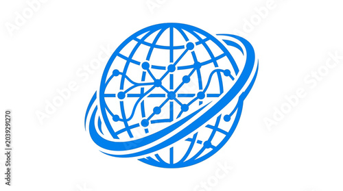 Global Network Connection Icon, Digital Globe with Connecting Dots and Lines, Technology Concept