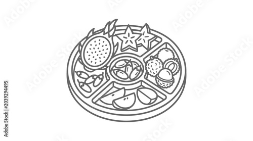Bild auf Leinwand Divided tropical fruit platter line art icon.