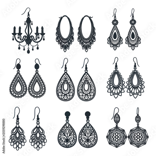 Konstfotografi Elegant Lace Earrings Collection - Vintage Style Jewelry Set
