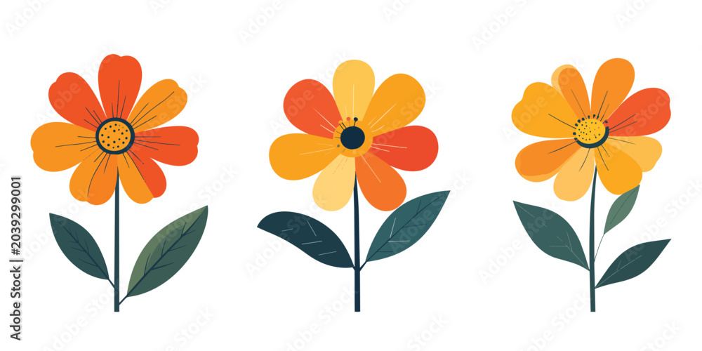 Obraz premium Orange Yellow Flowers on White Background Illustration