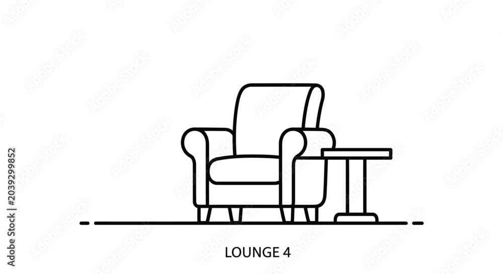 Fototapeta premium Minimalist line art of armchair and side table in a modern lounge setting