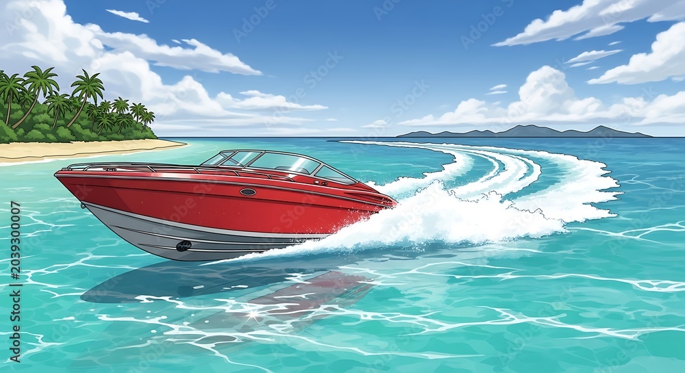 Fototapeta premium Speedboat on blue sea.