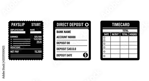 Payroll Documents: Payslip, Direct Deposit, Timecard - Business Finance