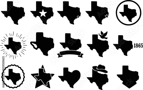 Texas state map silhouettes vector icon set isolated
