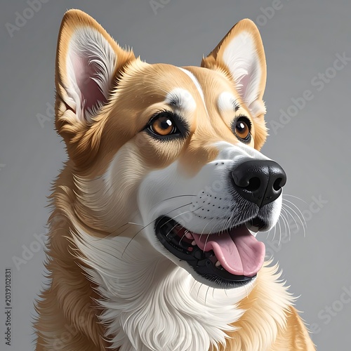 Corgi dog portrait with tongue out.
