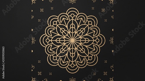 Korean pattern gold mandala geometric floral ornament on black background for luxury branding