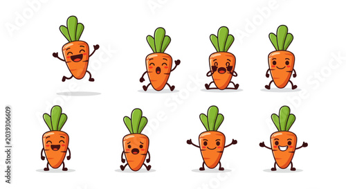 Bild auf Leinwand Cartoon carrots with happy faces dancing.
