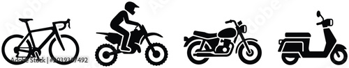 Foto Two Wheeled Vehicle Black Silhouette Icon Set with Bicycle Dirt Bike Motorcycle
