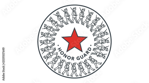 Tableau sur toile Honor Guard Soldiers Circle with Red Star Emblem