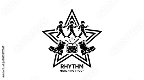Принти на полотні Marching Band Emblem: Star, Drum, Boots, Soldiers, Rhythm