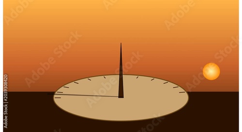 Animated sundial time lapse: sun movement and shadow animation