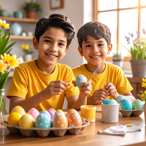 Kids paint Easter eggs