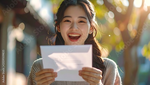 Joyful recipient reads letter