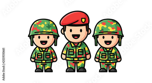 Foto Three cartoon soldiers in uniform.
