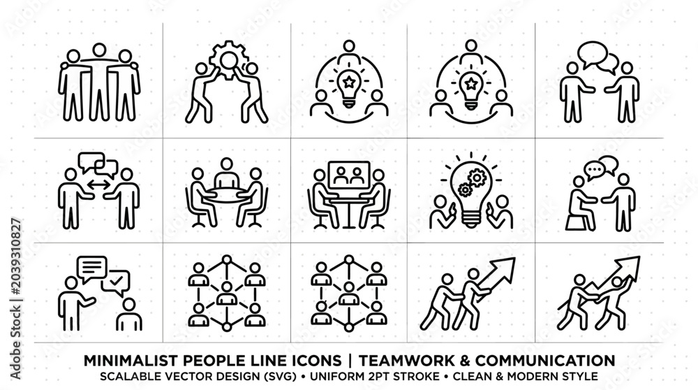 Obraz premium Teamwork and communication line icons set.