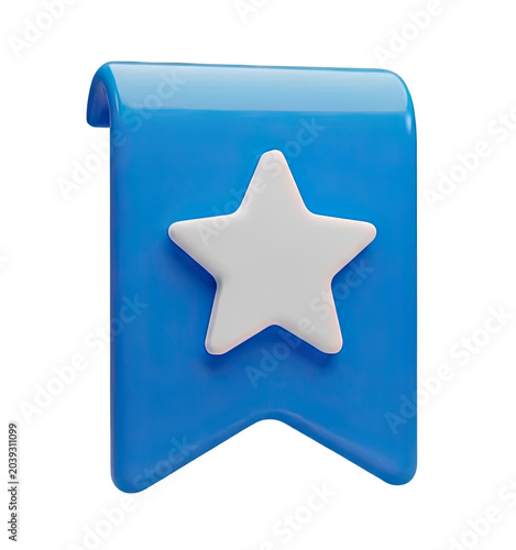 3D bookmark icon with white star on blue ribbon