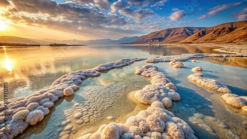 Dry salt incrustations on the shores of the dead sea