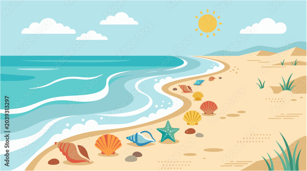 Fototapeta premium seashell shoreline summer beach vector