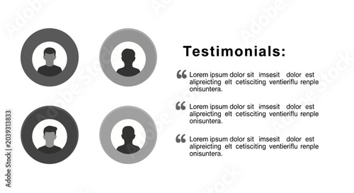 Testimonial icons, customer review silhouettes, gray profile pictures, testimonial graphics, customer feedback set, vector