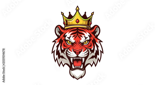 Foto Tiger head wearing gold crown.