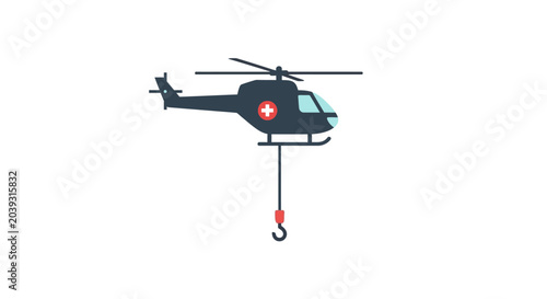 Slika na platnu Black Helicopter with Red Medical Hook.