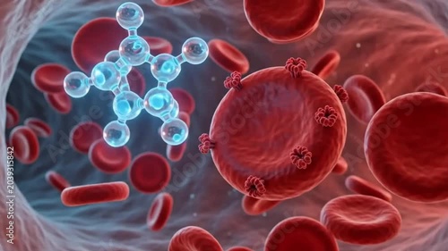 3D Rendering of Red Blood Cells with Transparent Molecular Structure