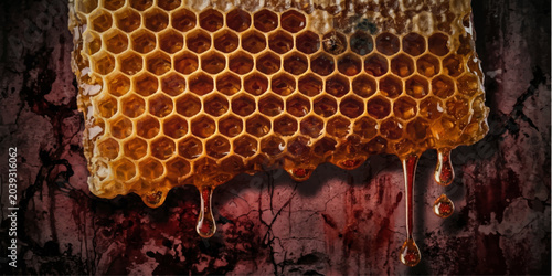 Tableau sur toile Bees gathering on a honeycomb inside a natural beehive producing honey and wax i
