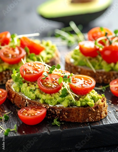 Delicious Avocado Toast with Cherry Tomatoes.