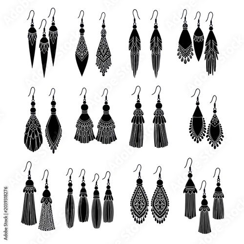 Konstfotografi Collection of Bohemian Style Ethnic Tribal Earrings, Silhouette Design