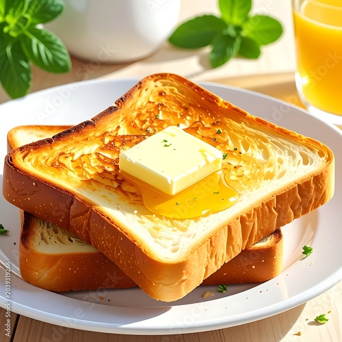 Delicious breakfast toast with melted butter.