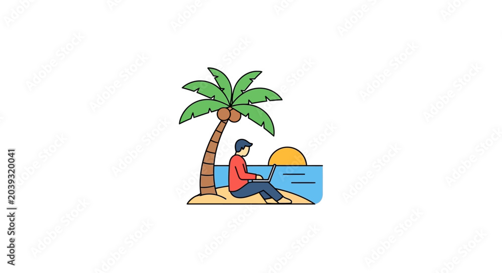 Obraz premium Man sitting under a palm tree.